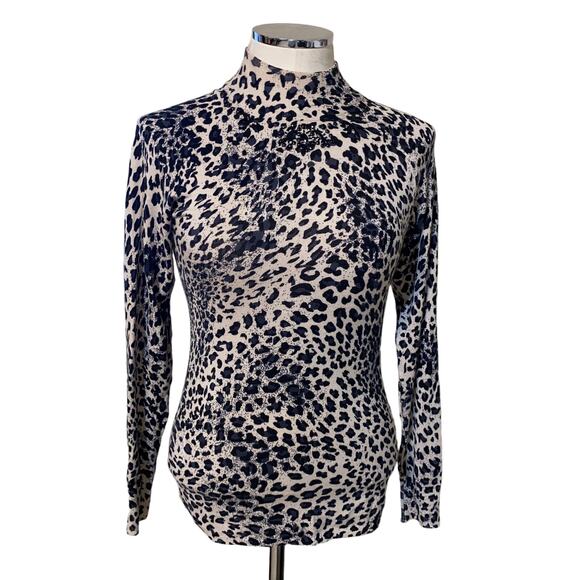 Vertigo Paris Cheetah Print Studded Embellished Long Sleeve Mock Neck Top Small - Picture 1 of 9
